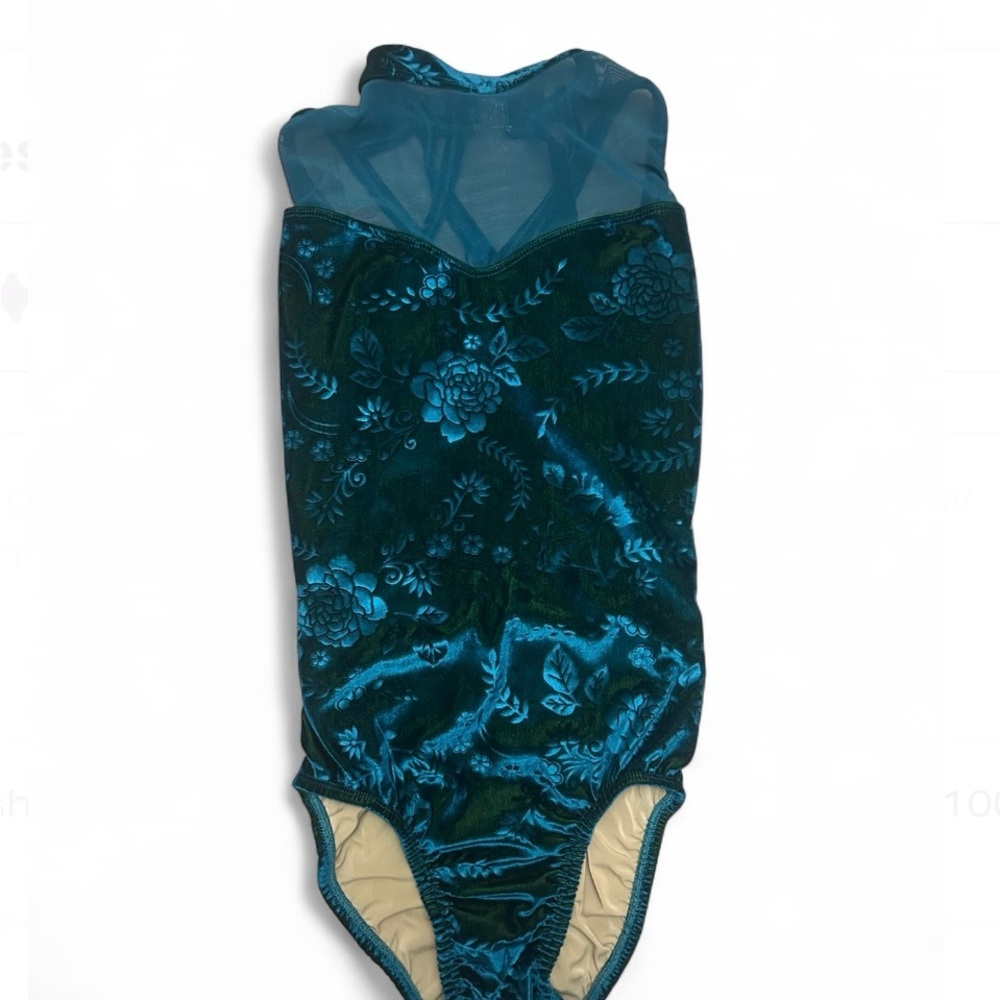 Blue Floral Velvet Bodysuit Leotard